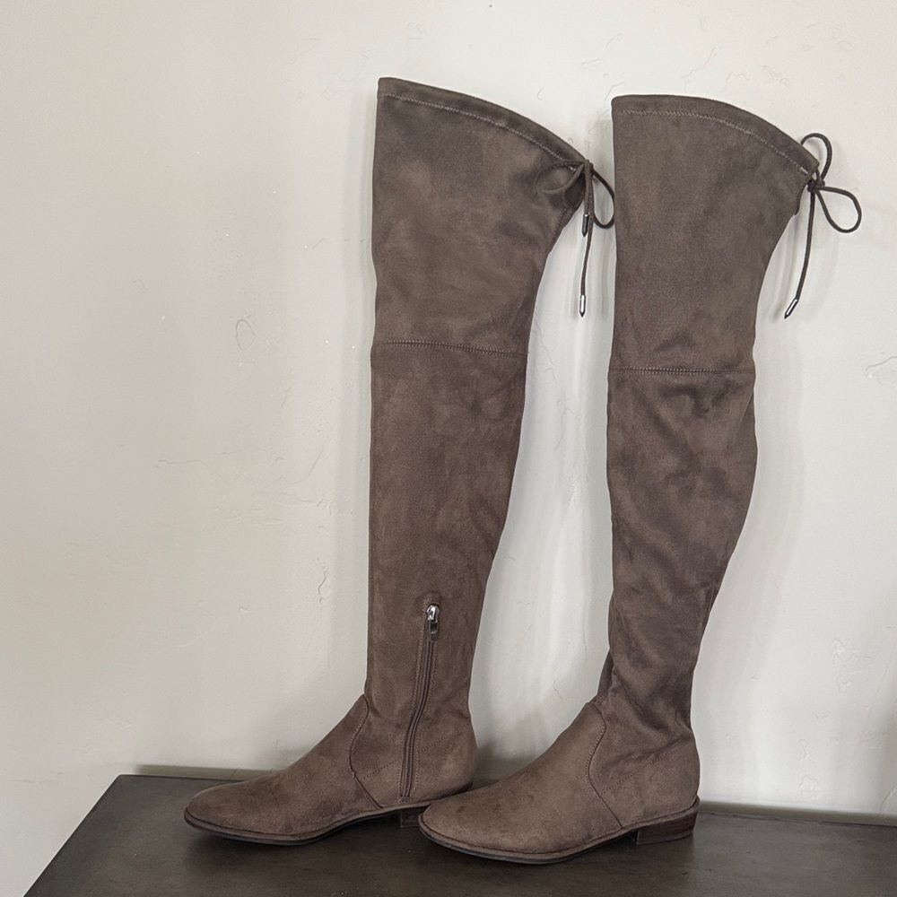 Marc Fisher Taupe Faux Suede Fabric Over-the-Knee Pull On Boots Size 5.5M EUC